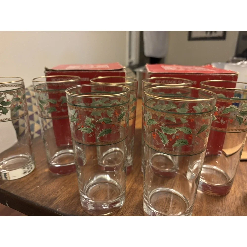 Set Of 4‎ - Vintage Home for the Holidays Christmas Holly Highballs 14oz Glasses
